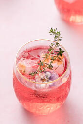 Pink Lemonade. A refreshing cocktail with vodka, Malibu, cranberry juice, lime, and a touch of thyme for a unique herbal twist. Light, fruity, and perfectly balanced. (₩10,000)
