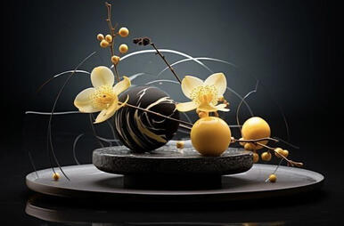 Eclipse Cake. This white chocolate lemon cake, soft and sweet with a fresh citrus touch, resembles a solar eclipse and full moon, adorned with a yellow flower.